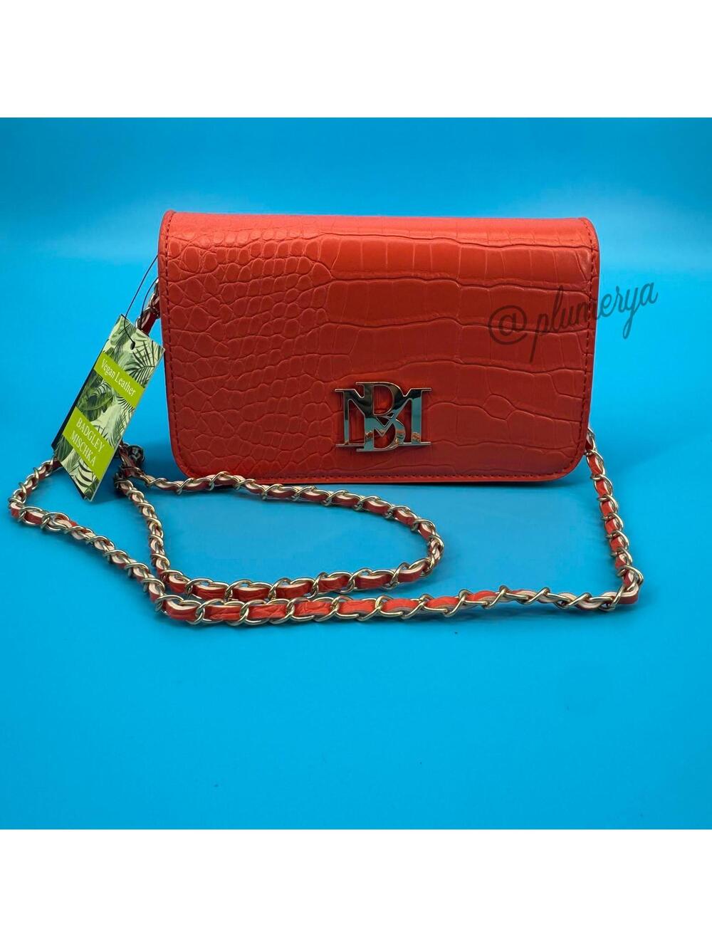 Badgley Mischka Orange Crocodile Embossed Vegan Leather Crossbody Bag NWT